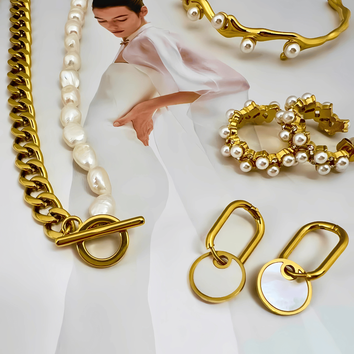 LYNNON Gold Sunflower Pearl Jewelry Set For Women - 10MM Pendant Necklace & 8MM Earrings - View #12