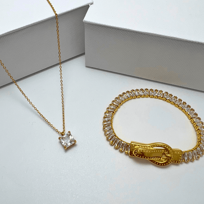 #1 Best Trendy Gold Diamond Pendant Necklace Bracelet Jewelry Bundle Set Gift for Women | Best Trending Aesthetic Yellow Gold Diamond Pendant Necklace, Bracelet Jewelry Gift for Women, Mother, Wife, Daughter | Mason & Madison Co.