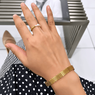 1# BEST Gold Pearl Ring Jewelry Gift for Women | #1 Best Most Top Trendy Trending Aesthetic Adjustable Yellow Gold Pearl Ring Jewelry Gift for Women, Girls, Girlfriend, Mother, Wife, Ladies | Mason & Madison Co.