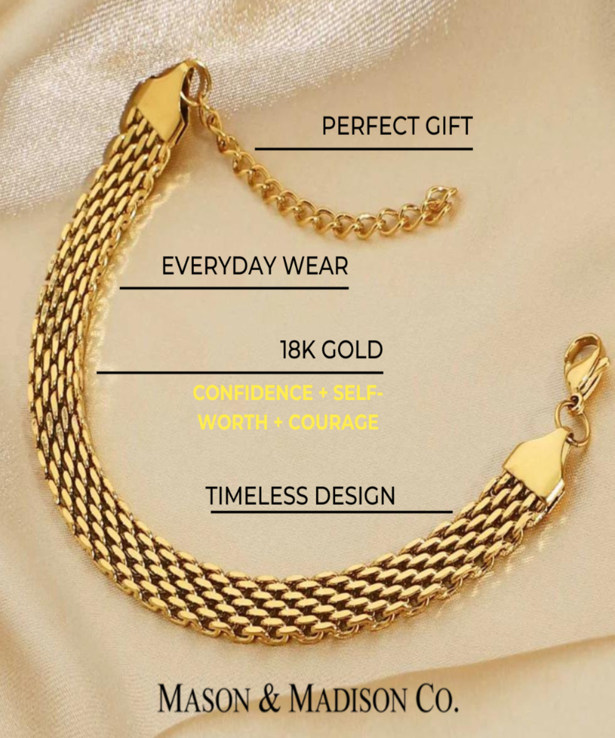 18K Gold Chain Bracelet Women’s Best Trending Gift for Lady Girl Mother Wife,Birthday Travel Vacation Bridal Wedding Party Daily Office Work School,Spring Summer Fall Winter Holiday Sale,Mason & Madison Co.