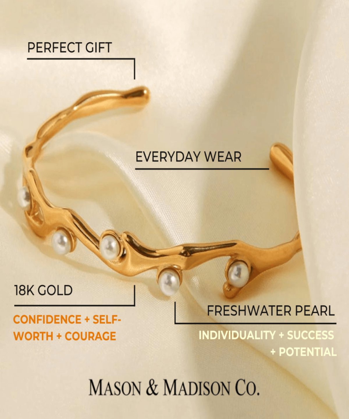 18K Pearl Cuff Bracelet Women’s Best Trending Gift for Lady Girl Mother Wife,Birthday Travel Vacation Bridal Wedding Party Daily Office Work School,Spring Summer Fall Winter Holiday Sale,Mason & Madison Co.