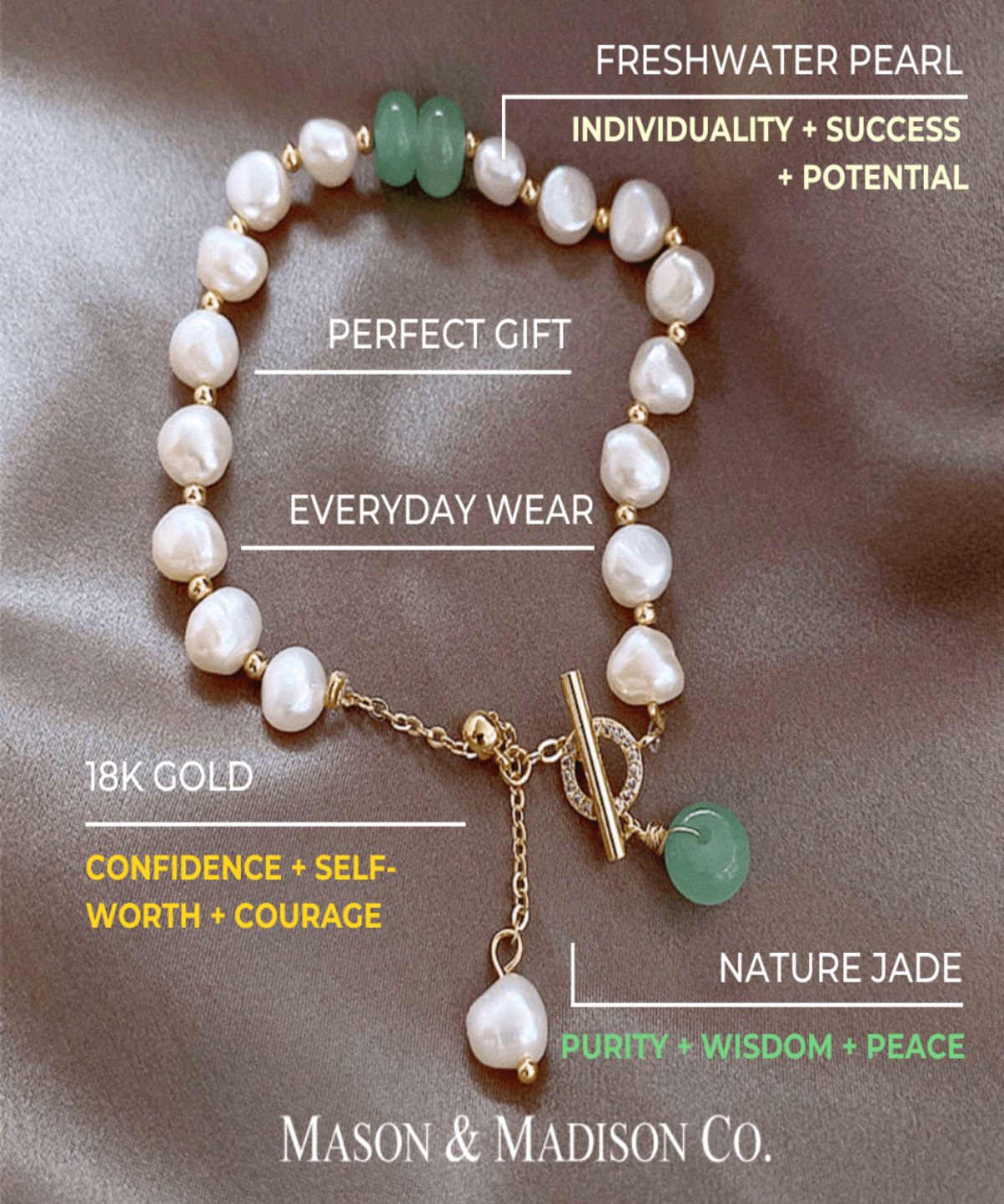 18K Pearl Bracelet Women’s Best Trending Gift for Lady Girl Mother Wife,Birthday Travel Vacation Bridal Wedding Party Daily Office Work School,Spring Summer Fall Winter Holiday Sale,Mason & Madison Co.