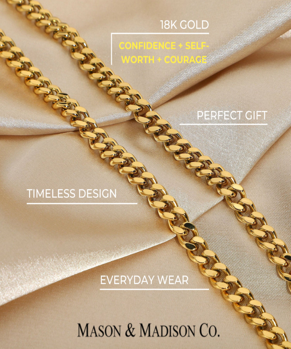 18K Cable Chain Gold Necklace Women’s Best Trending Gift for Lady Girl Mother Wife,Birthday Travel Vacation Bridal Wedding Party Daily Office Work School,Spring Summer Fall Winter Holiday Sale,Mason & Madison Co.