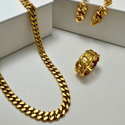 1# BEST Gold Chain Jewelry Bundle Set Gift for Women | #1 Best Most Top Trendy Trending Aesthetic Yellow Gold Chain Necklace, Earrings, Ring Jewelry Gift for Women, Mother, Wife, Ladies | Mason & Madison Co.