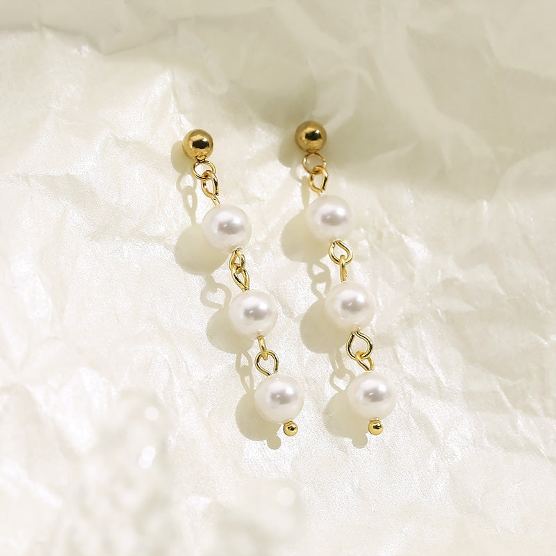 Gold & Pearl Chain Drop Earrings