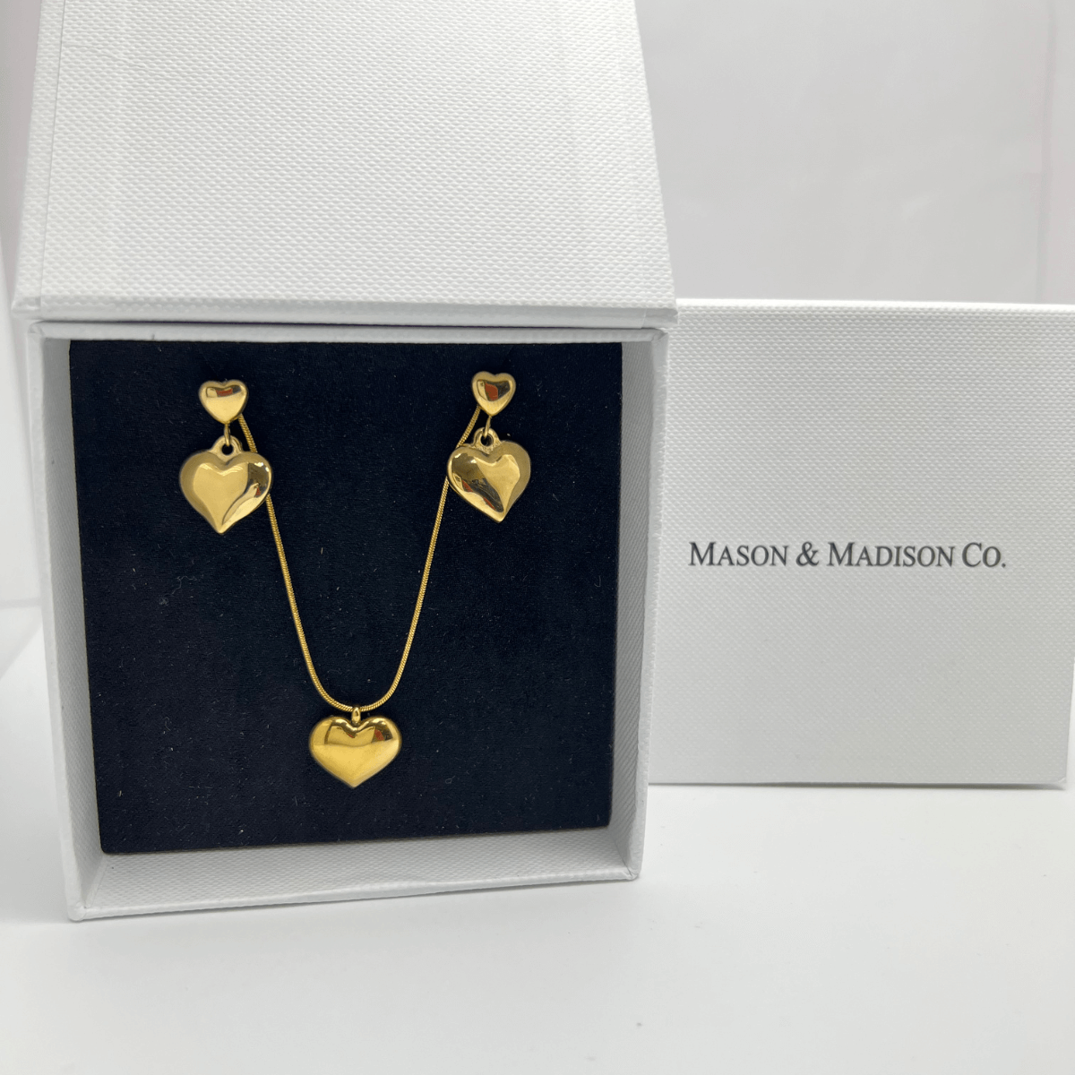 1# BEST Gold Heart Necklace Earrings Jewelry Bundle Set Gift for Women | #1 Best Most Top Trendy Trending Aesthetic Yellow Gold Heart Pendant Necklace, Earrings Jewelry Bundle Set Gift for Women, Mother, Wife, Ladies | Mason & Madison Co.