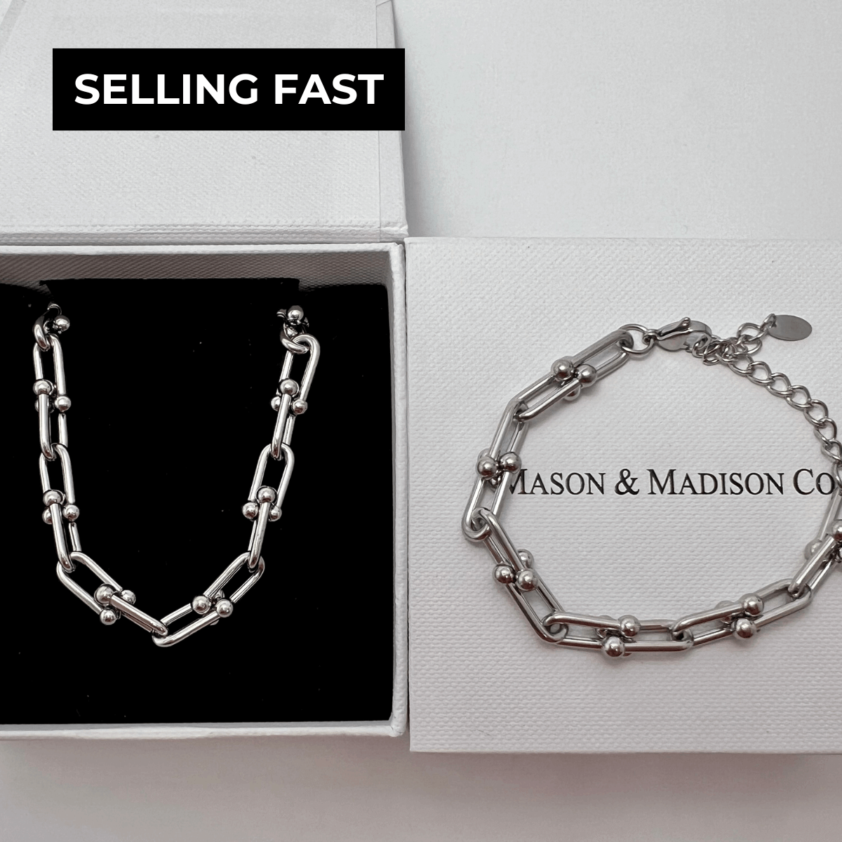 1# BEST Silver Chain Necklace Bracelet Jewelry Bundle Set Gift for Women | #1 Best Most Top Trendy Trending Aesthetic Silver Chain Necklace, Bracelet Jewelry Gift for Women, Mother, Wife, Daughter, Ladies | Mason & Madison Co.