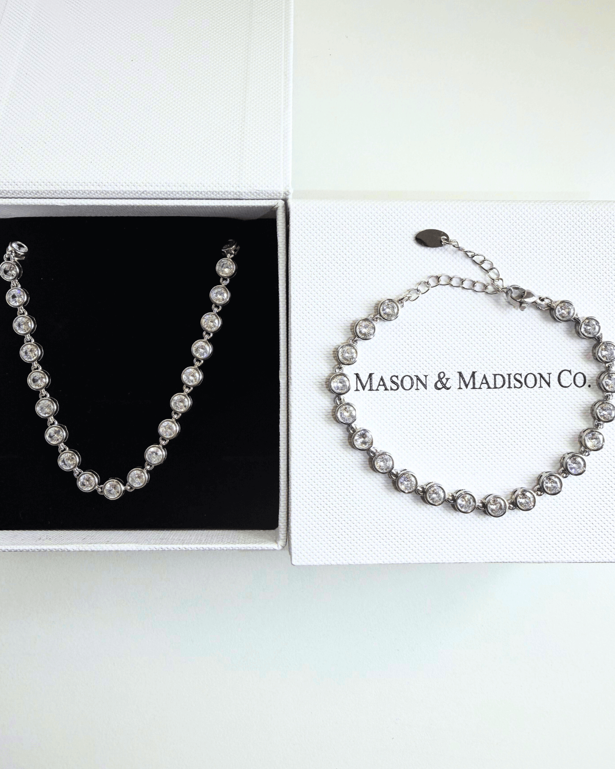 Mason & Madison Silver Diamond Tennis Necklace Bracelet Set 