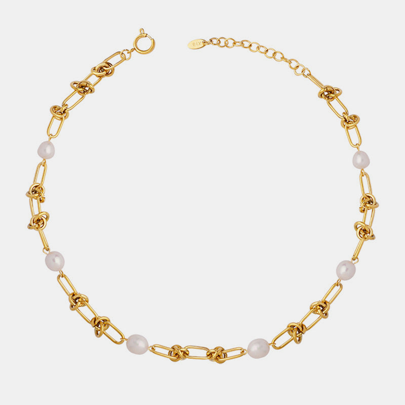 Pearl Gold Knots Chain Necklace