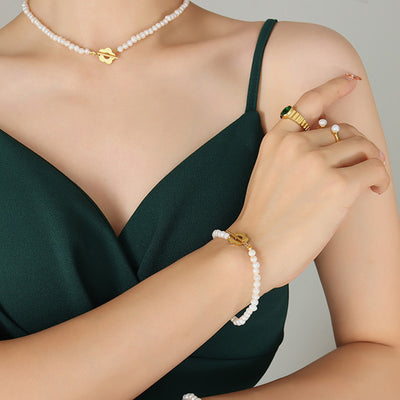 1# BEST Gold Pearl Chain Bracelet Jewelry Gift for Women | #1 Best Most Top Trendy Trending Aesthetic Yellow Gold Flower Pearl Chain Bracelet Jewelry Gift for Women, Girls, Girlfriend, Mother, Wife, Ladies | Mason & Madison Co.
