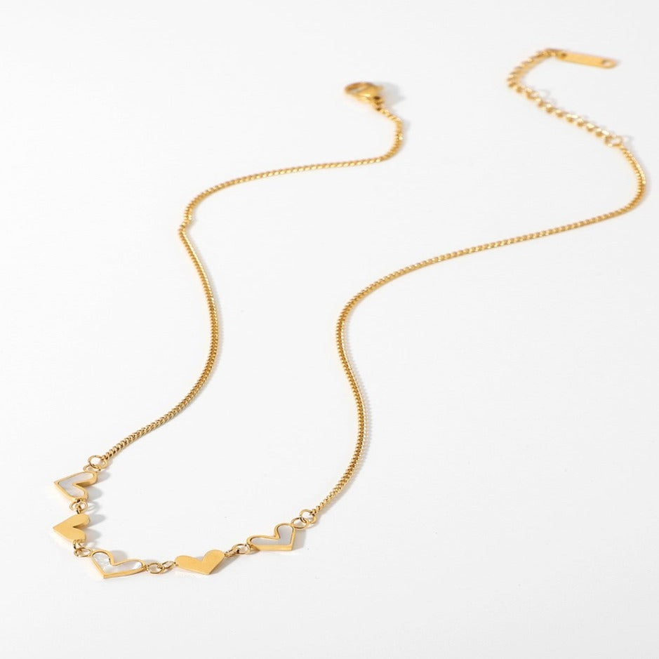 Gold & Pearl Heart Pendant Chain Necklace