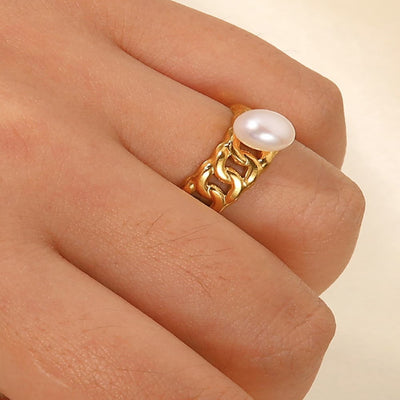 1# BEST Gold Pearl Ring Jewelry Gift for Women | #1 Best Most Top Trendy Trending Aesthetic Adjustable Yellow Gold Pearl Open Ring Jewelry Gift for Women, Girls, Girlfriend, Mother, Wife, Ladies | Mason & Madison Co.