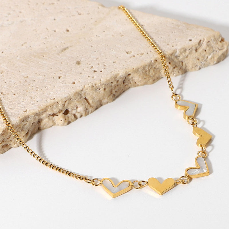 Gold & Pearl Heart Pendant Chain Necklace