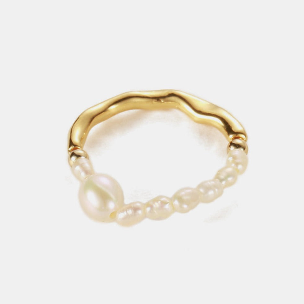 Half Gold Half Pearl Adjustable Ring