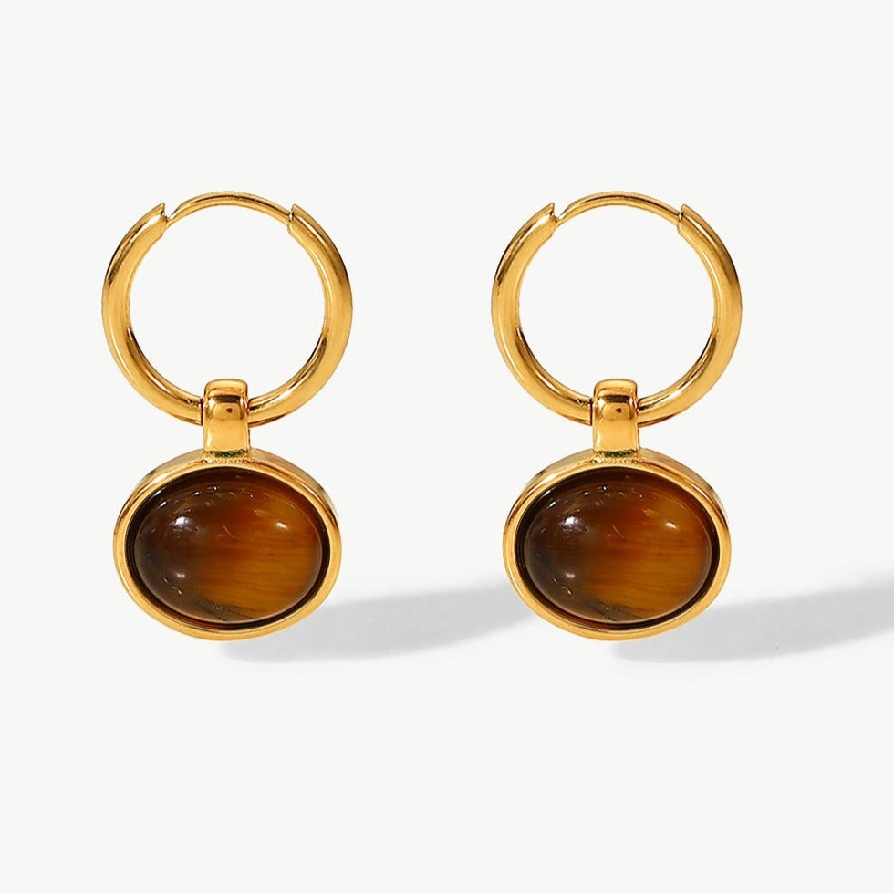 1# BEST Gold Hoop Earrings Jewelry Gift for Women | #1 Best Most Top Trendy Trending Aesthetic Yellow Gold Natural Stone Hoop Earrings Jewelry Gift for Women, Mason & Madison Co. 