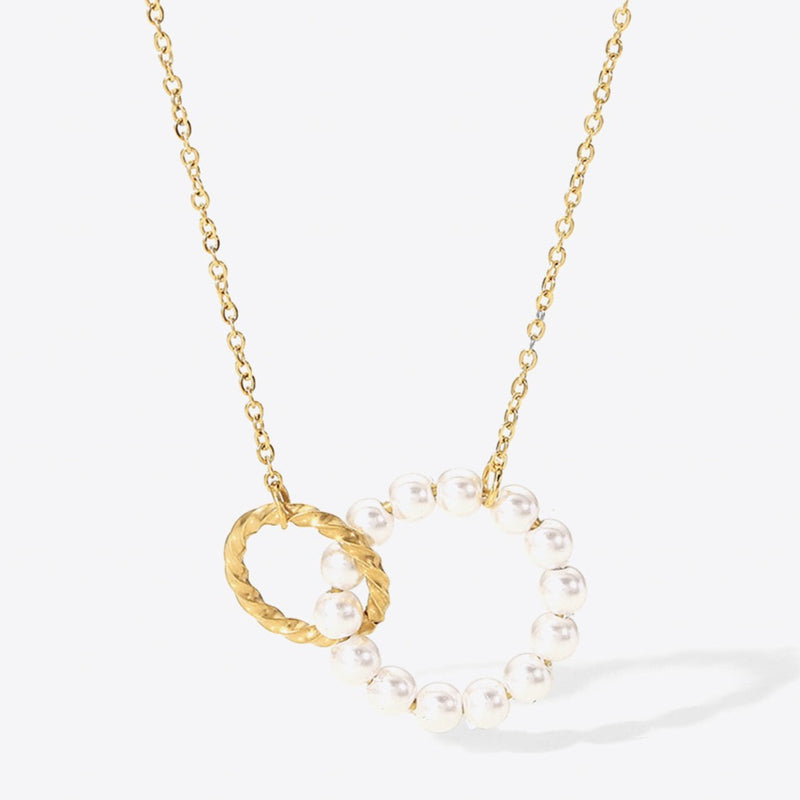 Gold & Pearl Hoop Link Pendant Necklace