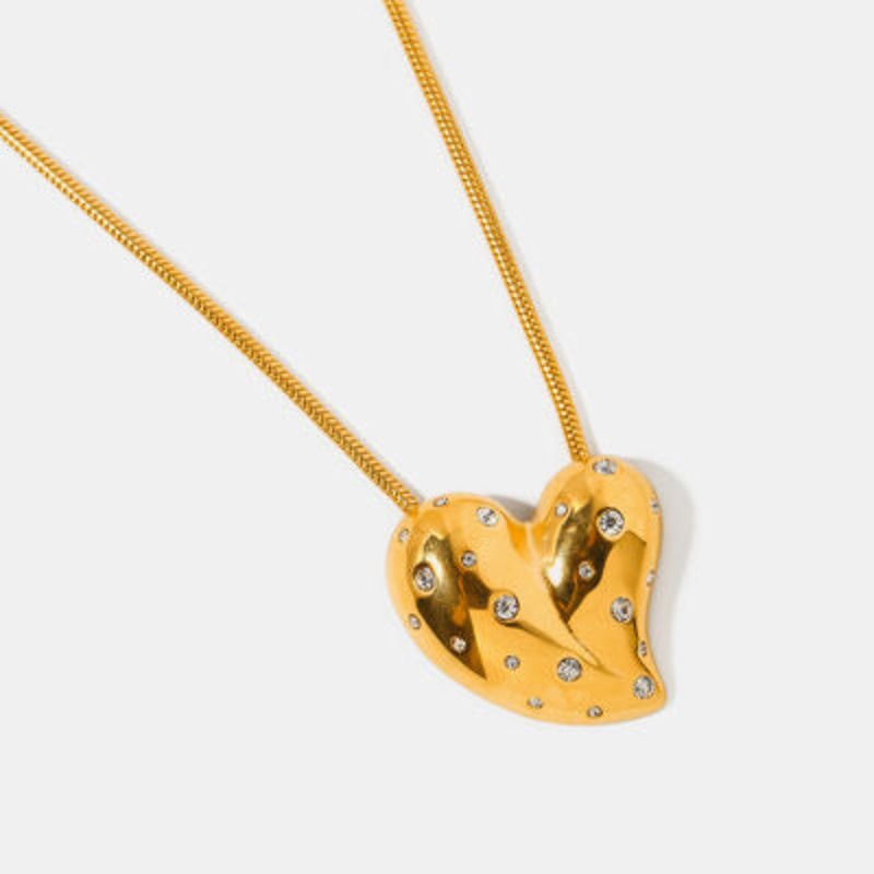 Gold Heart With Diamonds Pendant Necklace
