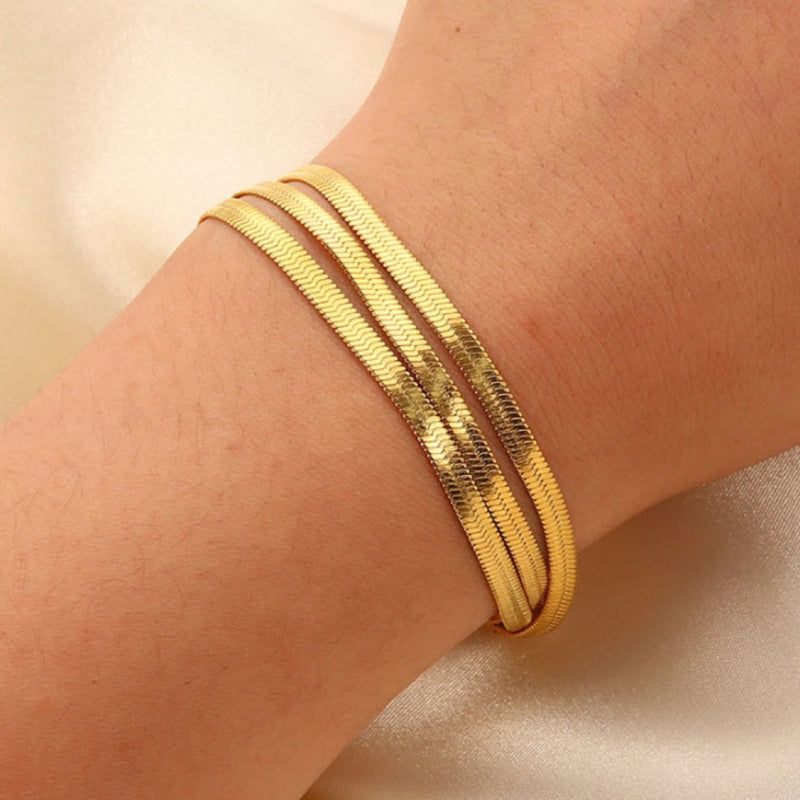 Gold Triple-Layered Snake Chain Bracelet