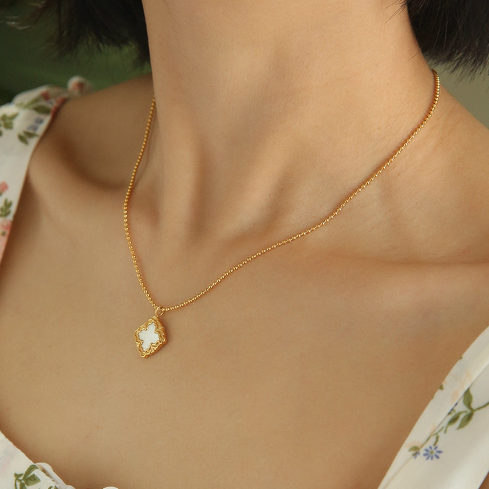 Gold Inlaid Shell Pendant Necklace