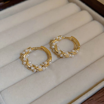 1# BEST Women's Gold Pearl Hoop Earrings Gift for Women, #1 Best Most Top Trendy Trending Twisted Gold Pearl Hoop Earrings Jewelry Gift for Women, Mother, Wife, Mason & Madison Co.