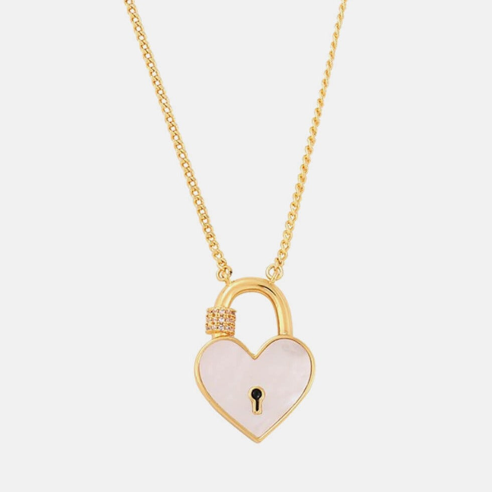 Gold Chain Necklace with Pearl Heart Lock Pendant