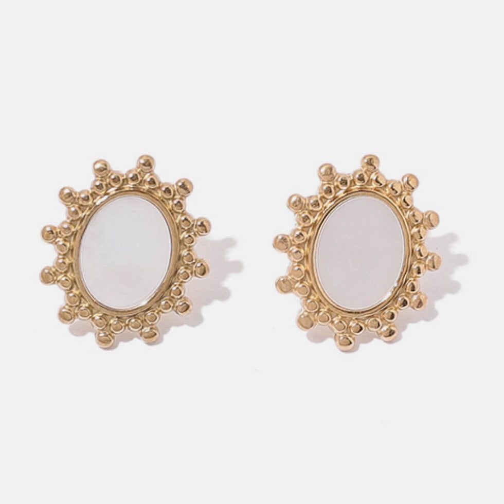 Gold Inlaid Shell Framed Stud Earrings