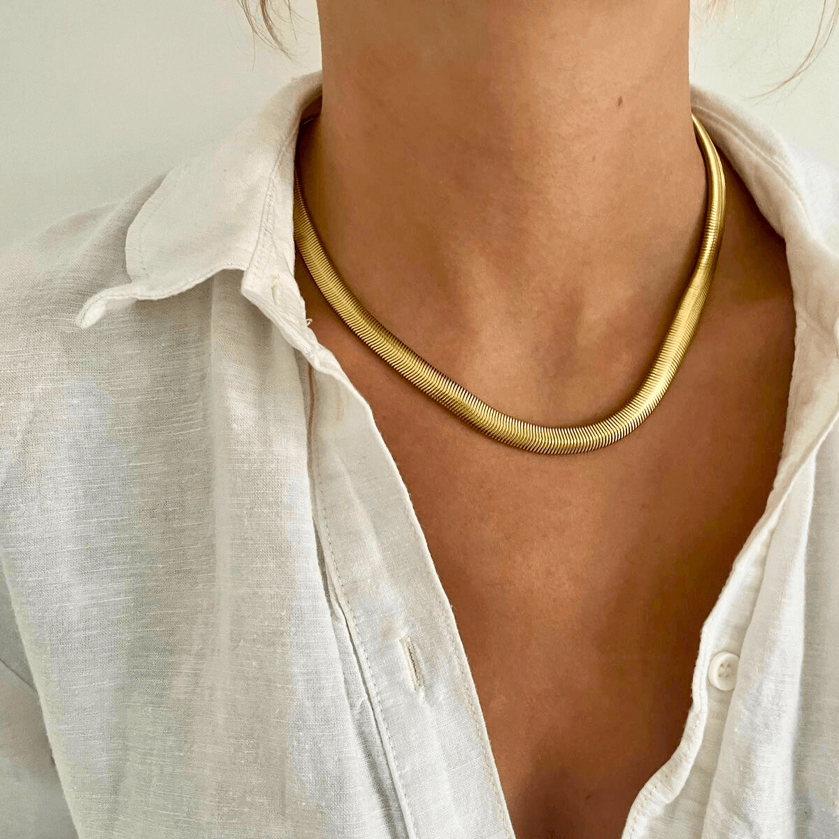 Herringbone Gold flat Necklace Women | ERIJEWELRY