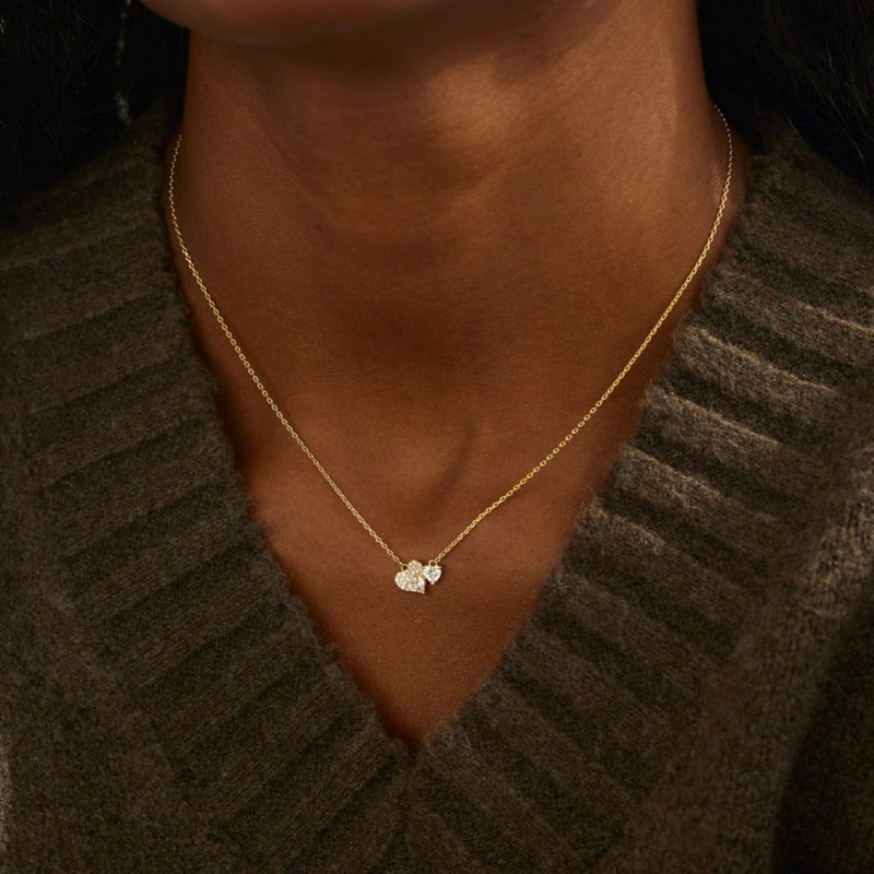Gold Diamond Double Heart Pendant Necklace