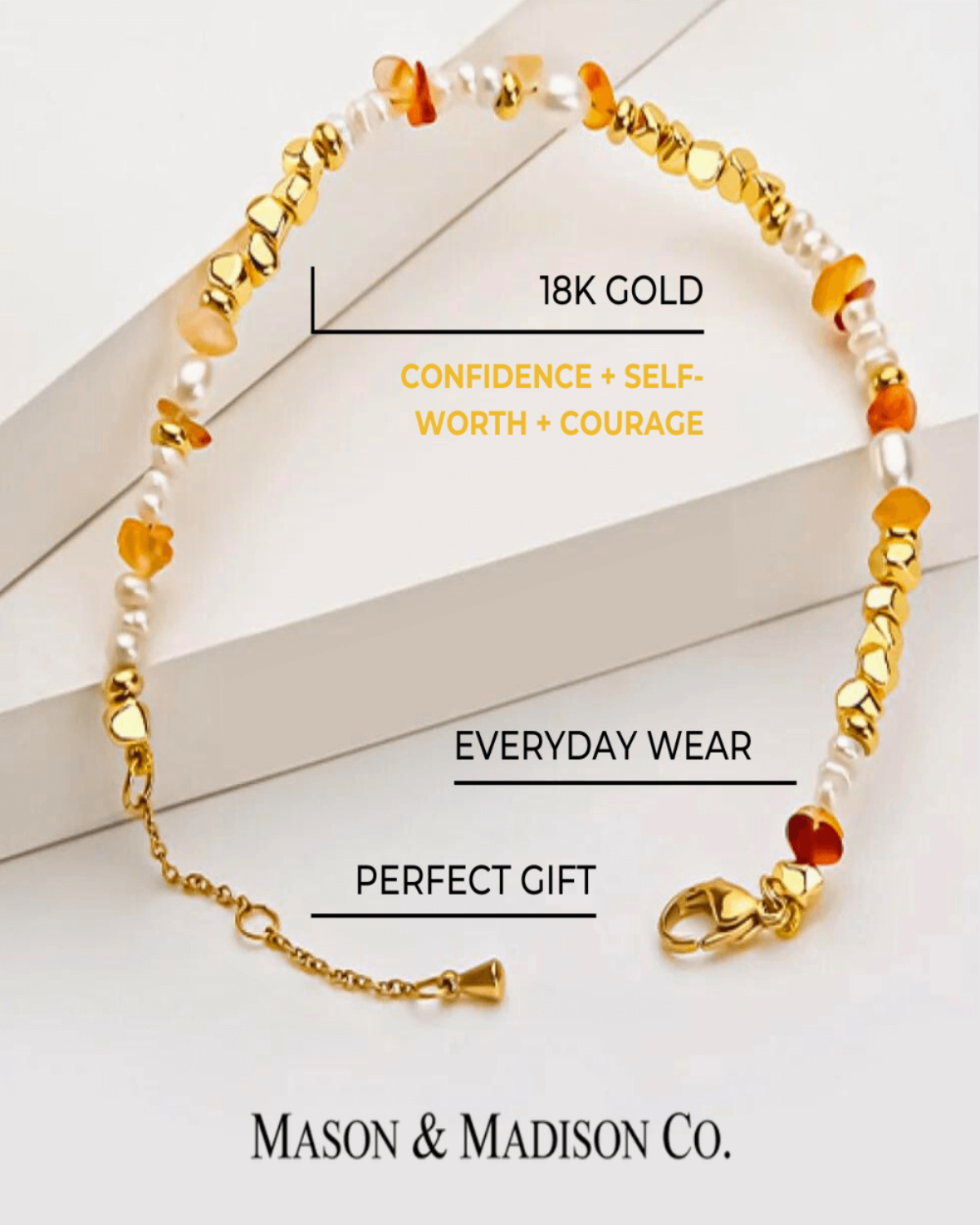 18K Pearl Chain Bracelet Women’s Best Trending Gift for Lady Girl Mother Wife,Birthday Travel Vacation Bridal Wedding Party Daily Office Work School,Spring Summer Fall Winter Holiday Sale,Mason & Madison Co.