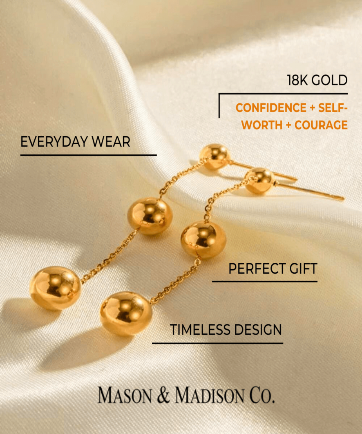 18K Gold Drop Earrings Women’s Best Trending Gift for Lady Girl Mother Wife,Birthday Travel Vacation Bridal Wedding Party Daily Office Work School,Spring Summer Fall Winter Holiday Sale,Mason & Madison Co.