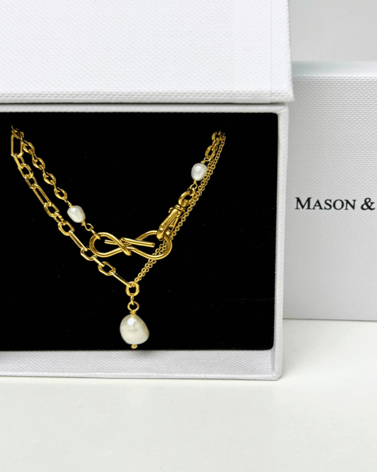 Mason & Madison Co. 18k Gold Bow + Pearl Pendant Necklace Stack Bundle ...