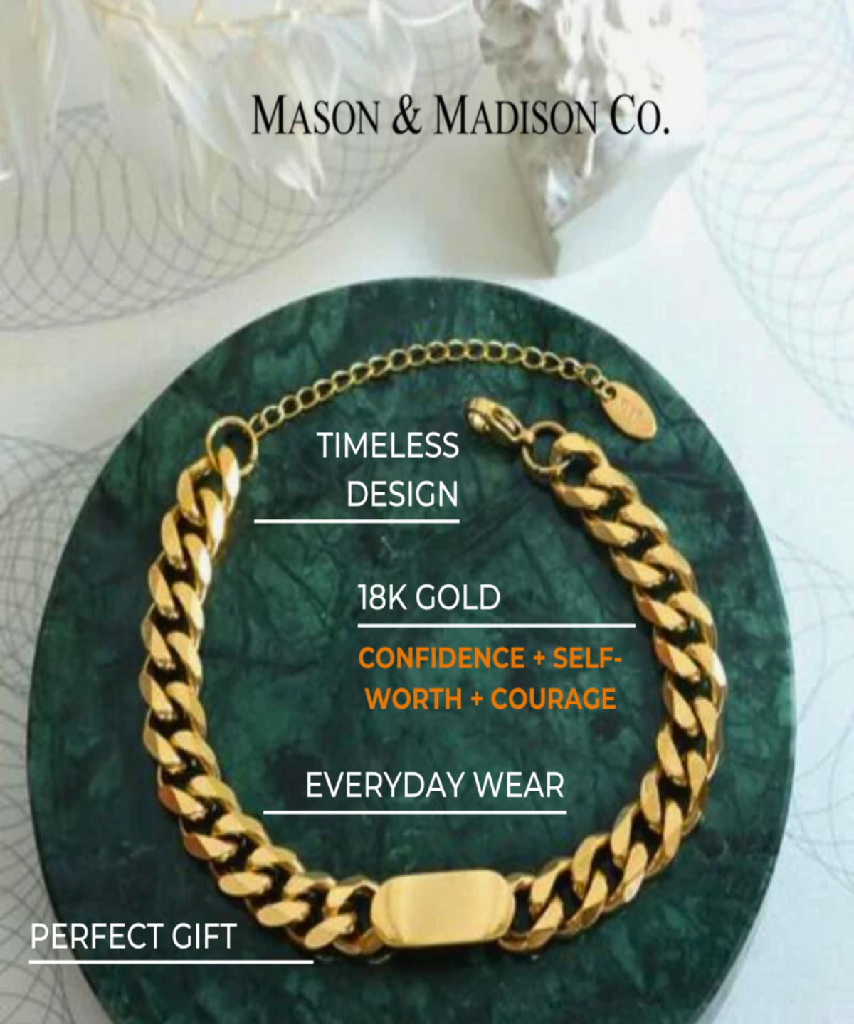 18K Gold Chain Bracelet Women’s Best Trending Gift for Lady Girl Mother Wife,Birthday Travel Vacation Bridal Wedding Party Daily Office Work School,Spring Summer Fall Winter Holiday Sale,Mason & Madison Co.