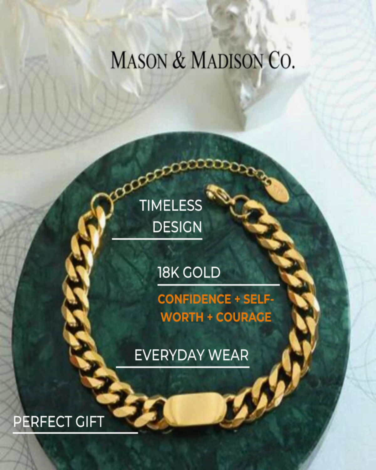18K Gold Chain Bracelet Women’s Best Trending Gift for Lady Girl Mother Wife,Birthday Travel Vacation Bridal Wedding Party Daily Office Work School,Spring Summer Fall Winter Holiday Sale,Mason & Madison Co.