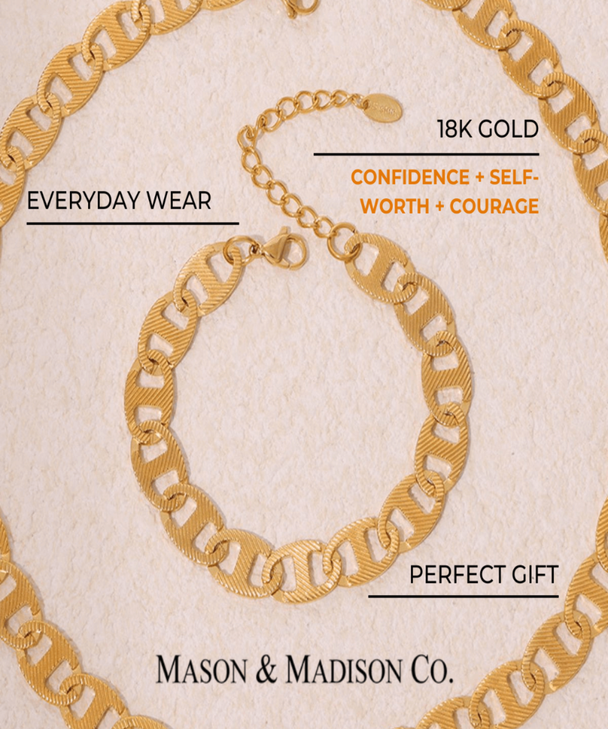 18K Gold Chain Necklace Bracelet Women’s Best Trending Gift for Lady Girl Mother Wife,Birthday Travel Vacation Bridal Wedding Party Daily Office Work School,Spring Summer Fall Winter Holiday Sale,Mason & Madison Co.