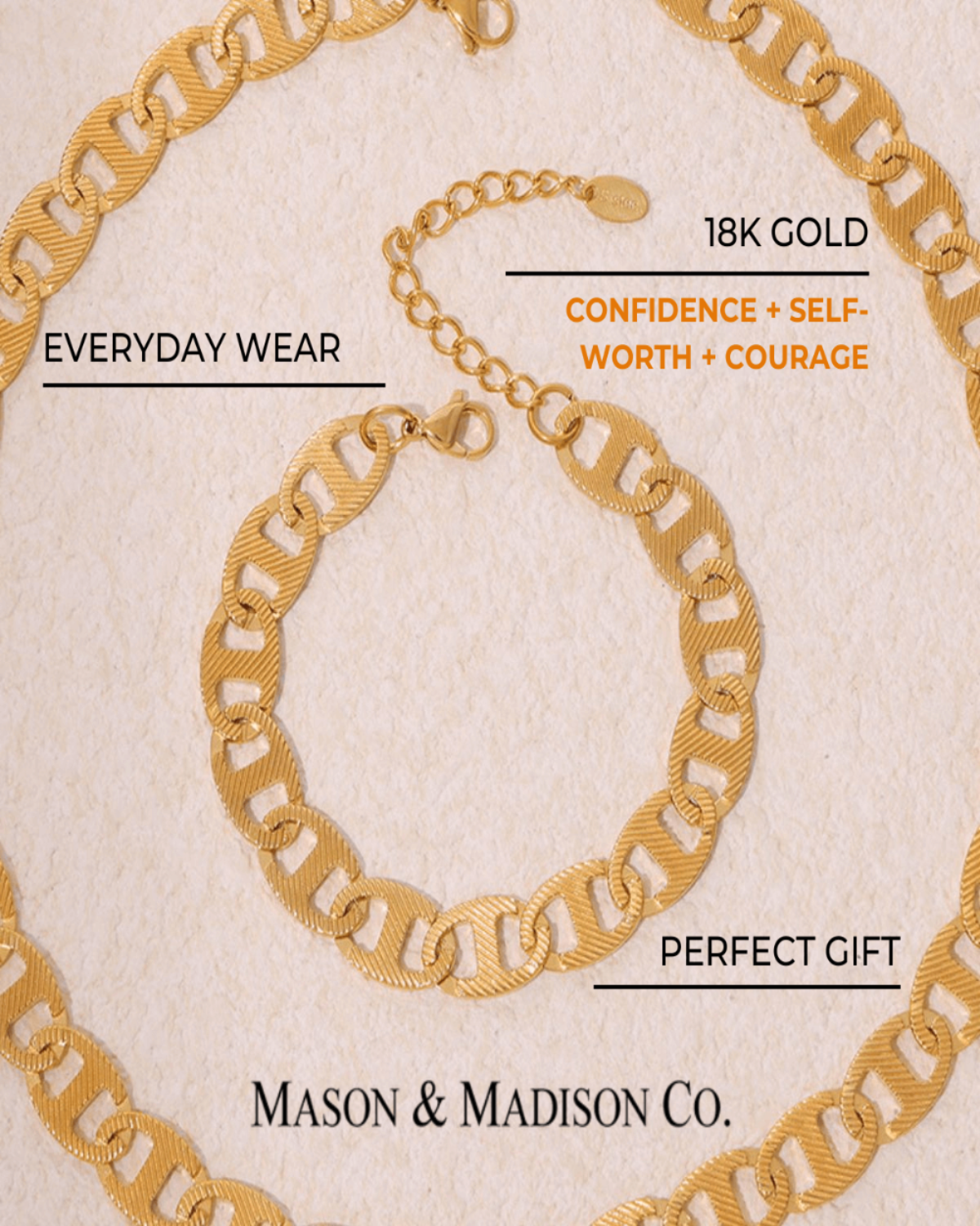 18K Gold Chain Necklace Bracelet Women’s Best Trending Gift for Lady Girl Mother Wife,Birthday Travel Vacation Bridal Wedding Party Daily Office Work School,Spring Summer Fall Winter Holiday Sale,Mason & Madison Co.