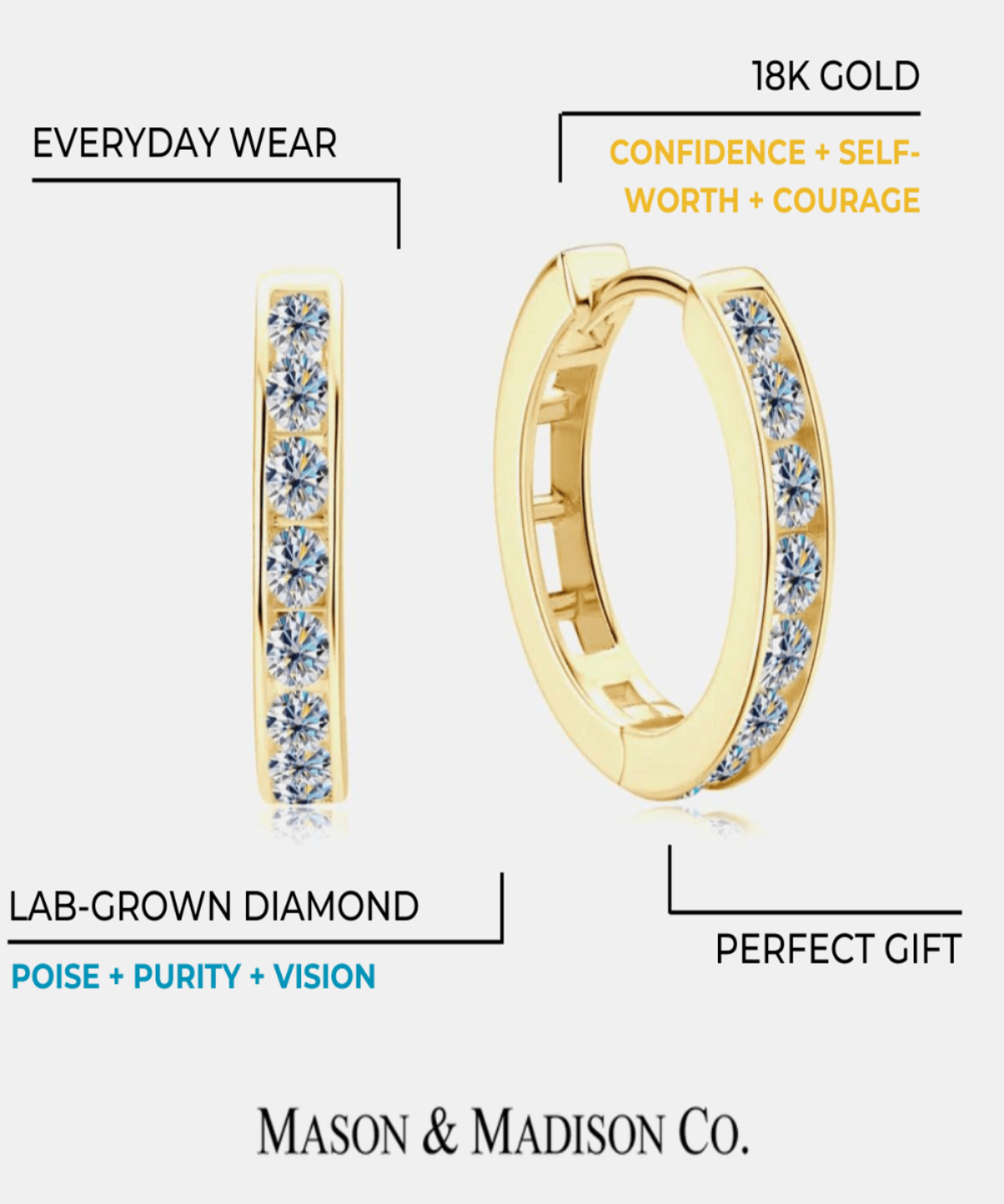 18K Diamond Gold Hoop Earrings Women’s Best Trending Gift for Lady Girl Mother Wife,Birthday Travel Vacation Bridal Wedding Party Daily Office Work School,Spring Summer Fall Winter Holiday Sale,Mason & Madison Co.