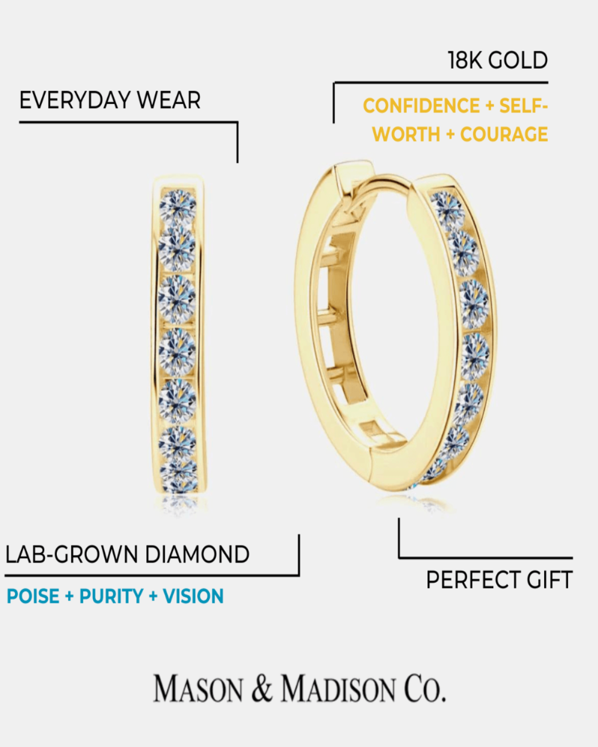 18K Diamond Gold Hoop Earrings Women’s Best Trending Gift for Lady Girl Mother Wife,Birthday Travel Vacation Bridal Wedding Party Daily Office Work School,Spring Summer Fall Winter Holiday Sale,Mason & Madison Co.