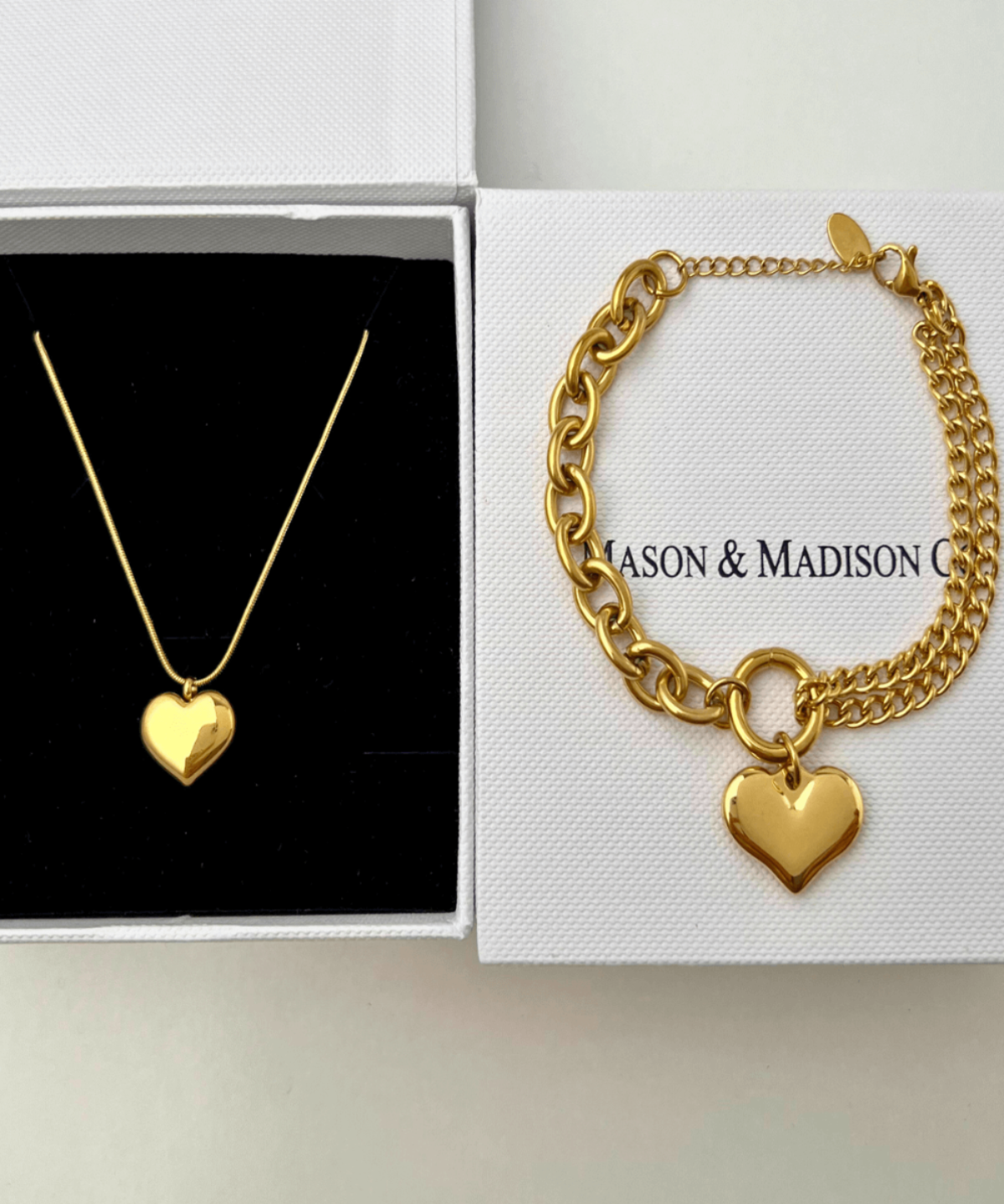 18K Gold Heart Necklace Bracelet Set, Best Trending Gold Heart Necklace Bracelet Set Gift for Women, Lady, Mother, Wife.