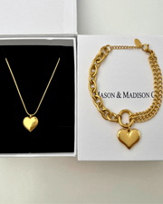 18K Gold Heart Necklace Bracelet Women’s Best Trending Gift for Lady Girl Mother Wife,Birthday Travel Vacation Bridal Wedding Party Daily Office Work School,Spring Summer Fall Winter Holiday Sale,Mason & Madison Co.