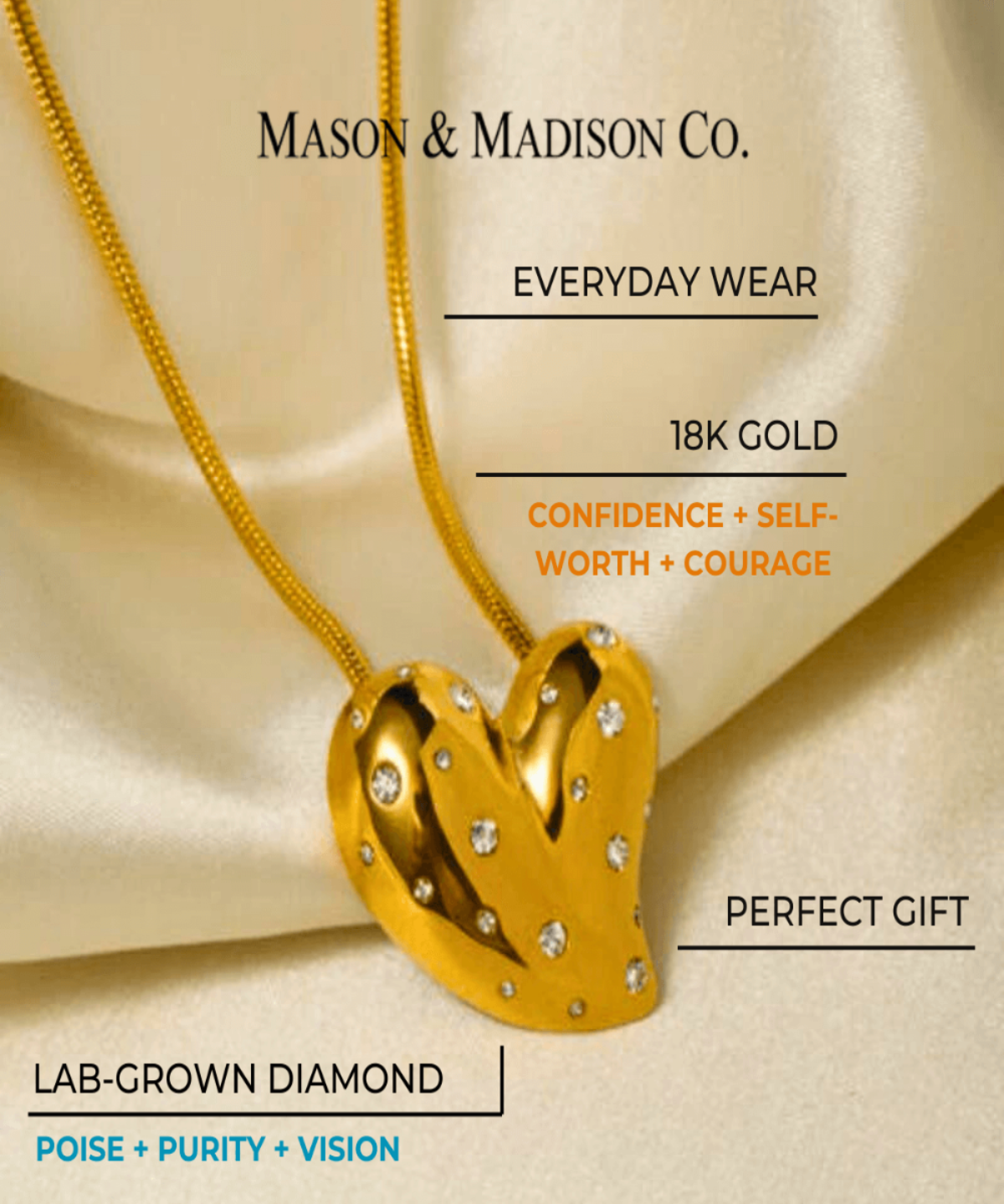 18K Gold Heart Necklace, Best Trending Trendy Gold Heart Necklace Gift for Women, Lady, Mother, Wife.