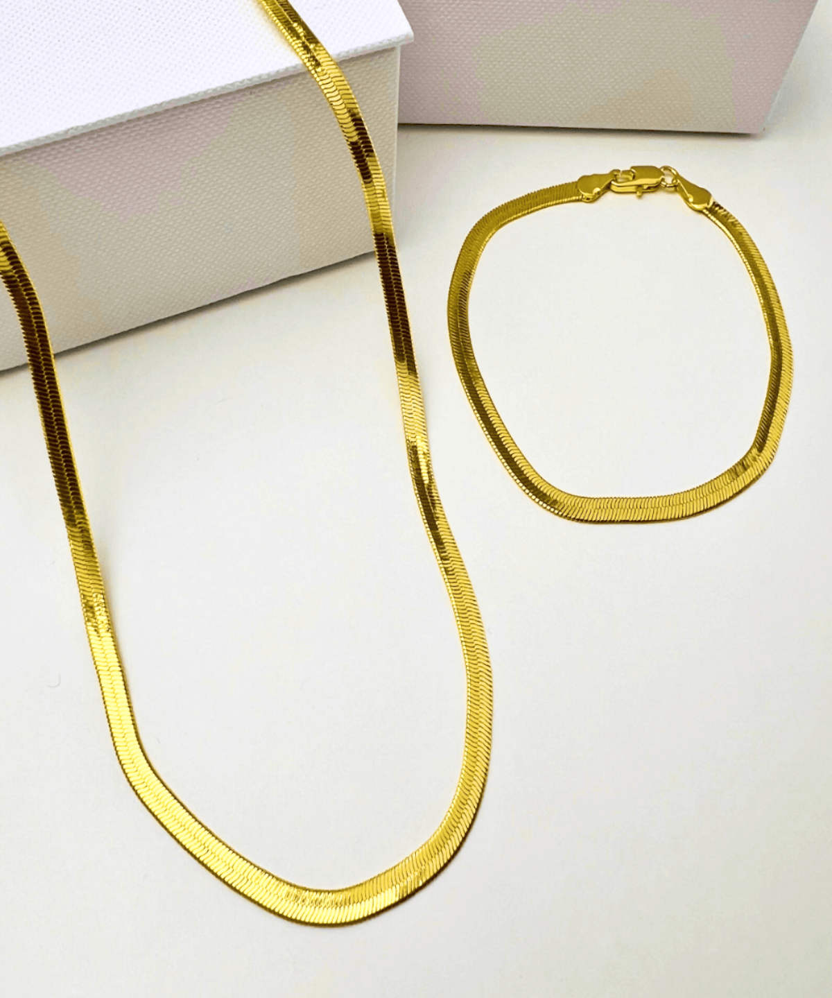 18K Best Trending Gold Snake Chain Necklace Bracelet Set Gift on Sale for Women, Lady, Mother, Wife