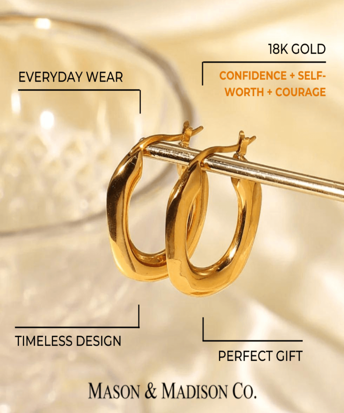 18K Gold Hoop Earrings Women’s Best Trending Gift for Lady Girl Mother Wife,Birthday Travel Vacation Bridal Wedding Party Daily Office Work School,Spring Summer Fall Winter Holiday Sale,Mason & Madison Co.
