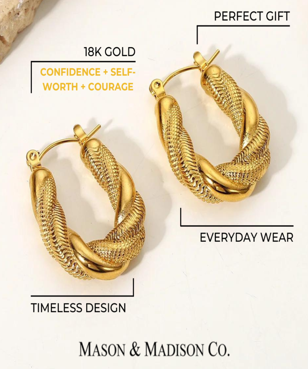 18K Gold Hoop Earrings Women’s Best Trending Gift for Lady Girl Mother Wife,Birthday Travel Vacation Bridal Wedding Party Daily Office Work School,Spring Summer Fall Winter Holiday Sale,Mason & Madison Co.
