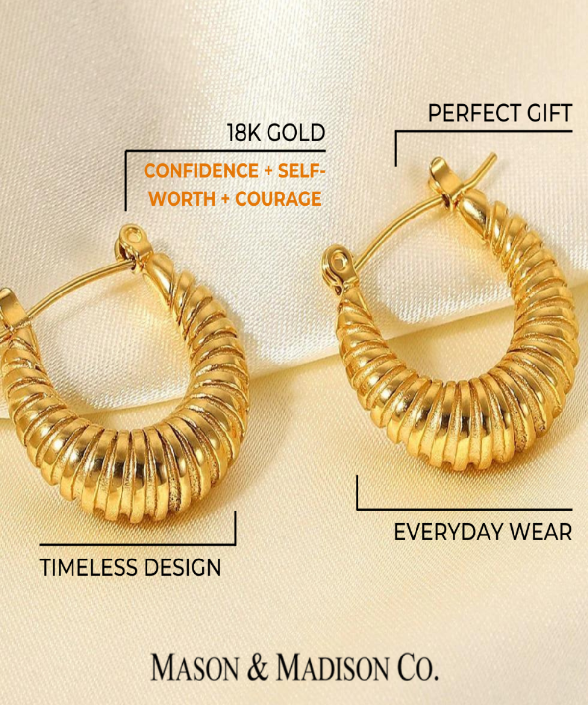 18K Gold Hoop Earrings Women’s Best Trending Gift for Lady Girl Mother Wife,Birthday Travel Vacation Bridal Wedding Party Daily Office Work School,Spring Summer Fall Winter Holiday Sale,Mason & Madison Co.