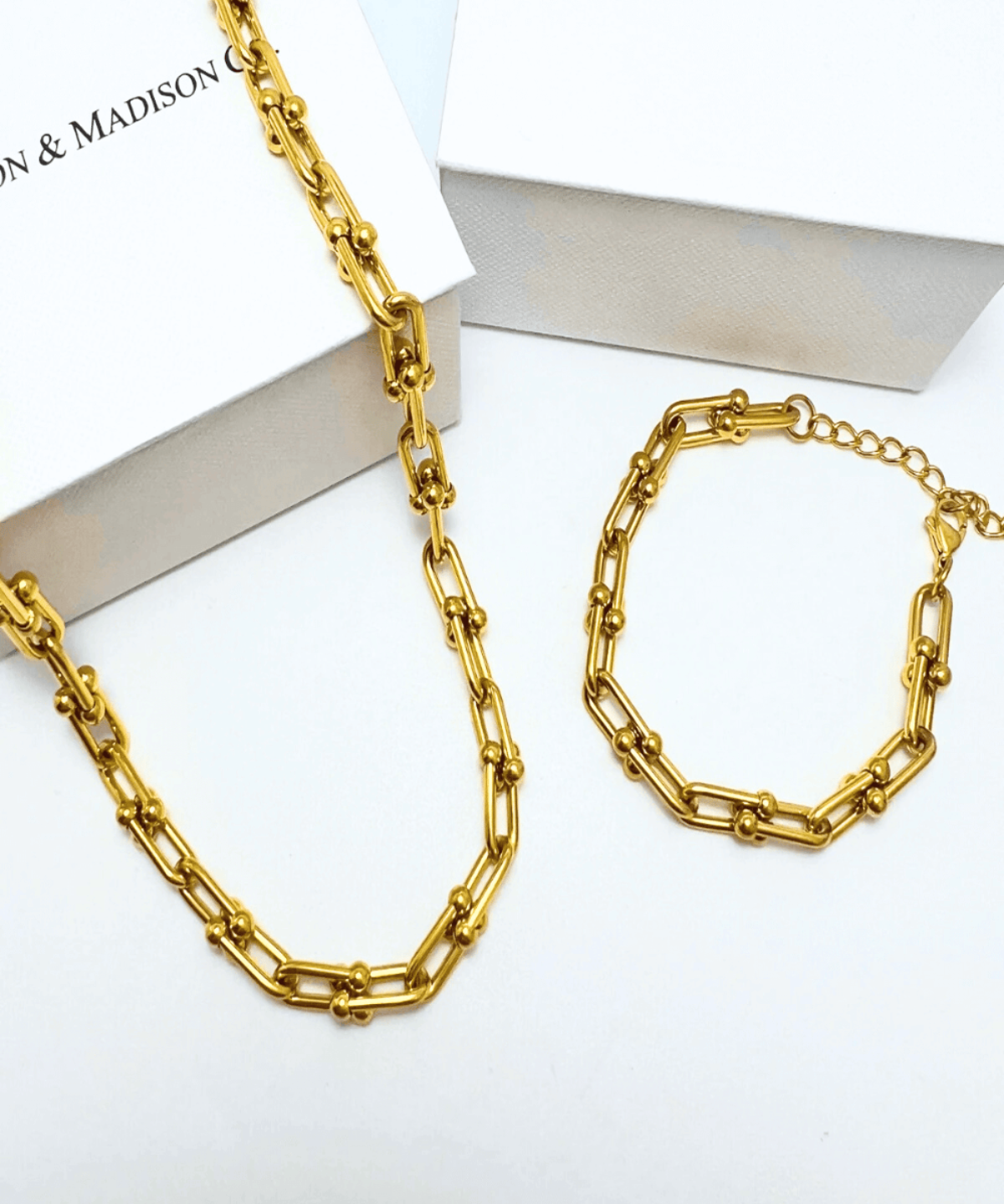 18K Gold Chain Necklace Bracelet, Best Trending Gold Chain Necklace Bracelet Set Gift for Women, Lady, Mother, Wife, Mason & Madison Co.