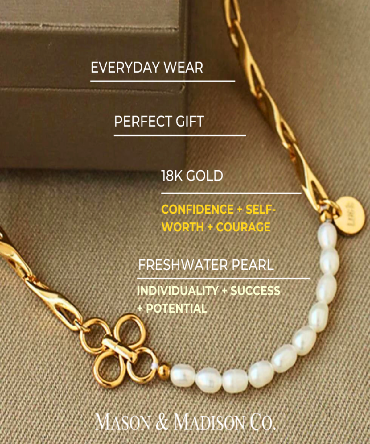 18K Pearl Necklace, Best Trending Pearl Necklace Gift for Women, Lady, Mother, Wife, Mason & Madison Co.