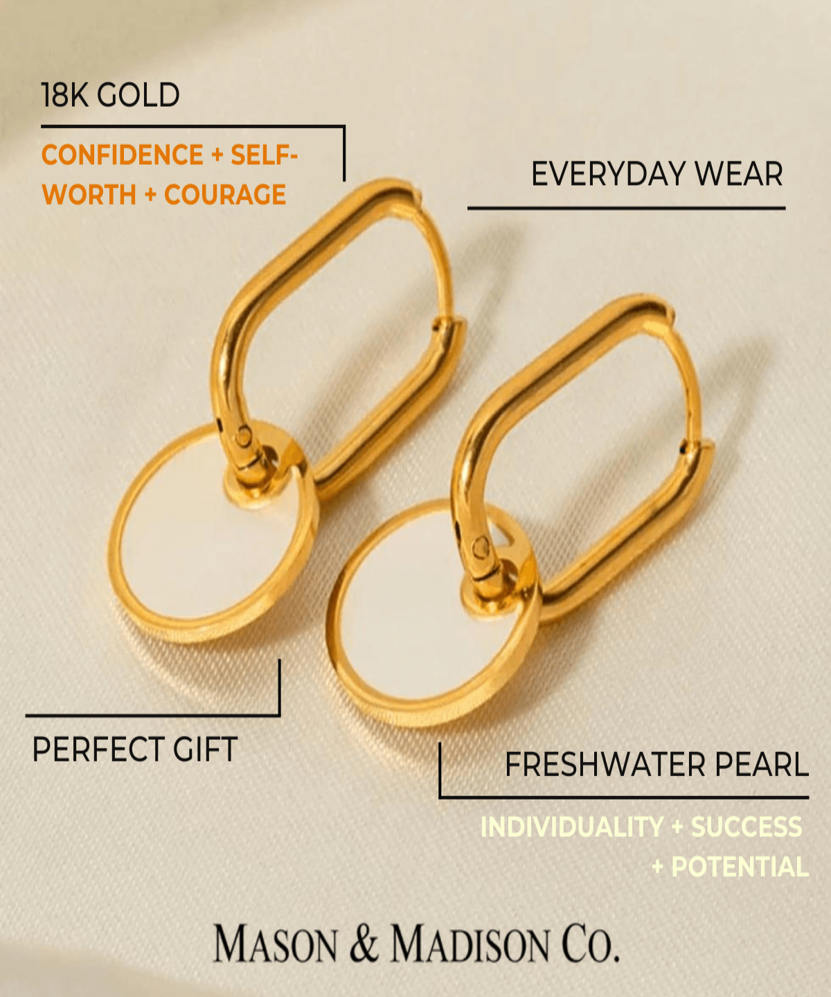 18K Pearl Earrings Women’s Best Trending Gift for Lady Girl Mother Wife,Birthday Travel Vacation Bridal Wedding Party Daily Office Work School,Spring Summer Fall Winter Holiday Sale,Mason & Madison Co.