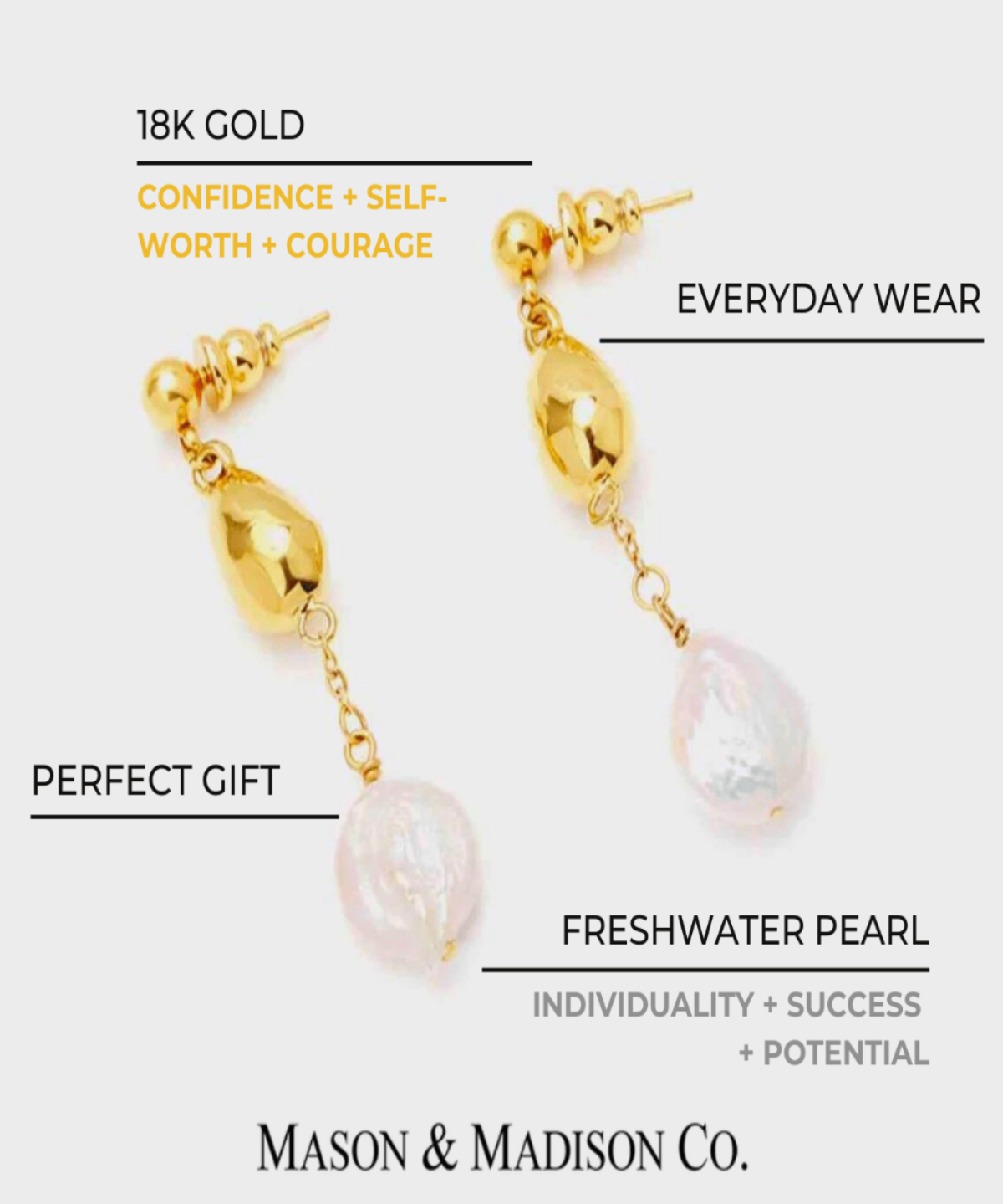 18K Pearl Drop Earrings Women’s Best Trending Gift for Lady Girl Mother Wife,Birthday Travel Vacation Bridal Wedding Party Daily Office Work School,Spring Summer Fall Winter Holiday Sale,Mason & Madison Co.