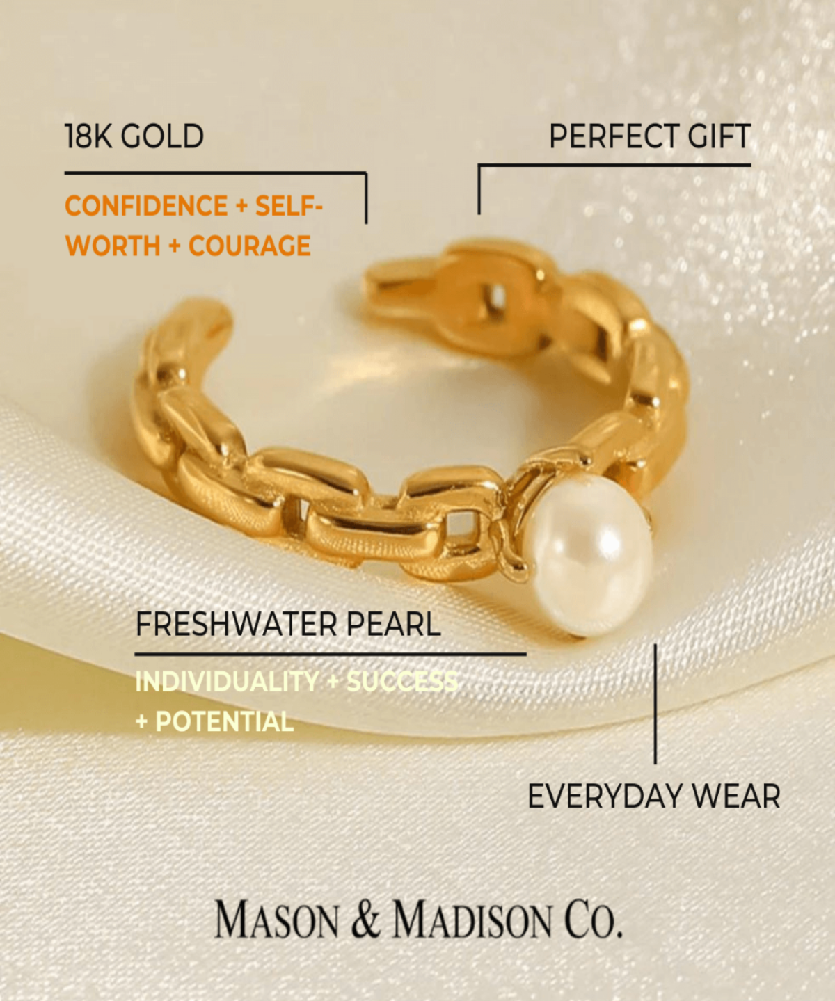 18K Pearl Ring Women’s Best Trending Gift for Lady Girl Mother Wife,Birthday Travel Vacation Bridal Wedding Party Daily Office Work School,Spring Summer Fall Winter Holiday Sale,Mason & Madison Co.