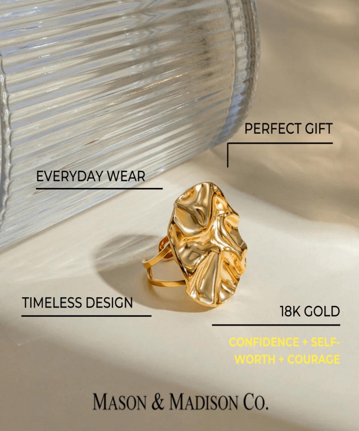 18K Gold Statement Ring Women’s Best Trending Gift for Lady Girl Mother Wife,Birthday Travel Vacation Bridal Wedding Party Daily Office Work School,Spring Summer Fall Winter Holiday Sale,Mason & Madison Co.